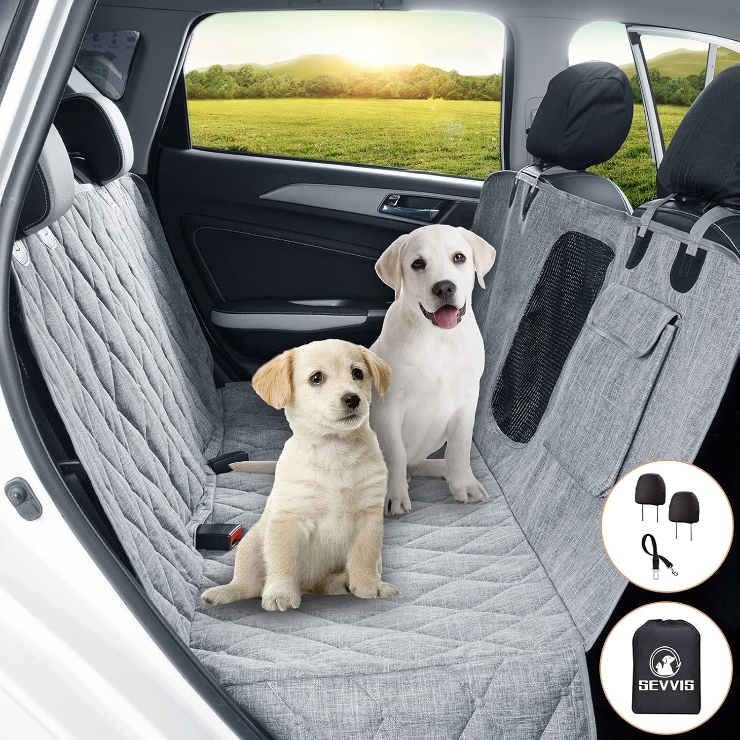 Gray Waterproof Dog Car Seat Cover with Mesh Window O2229