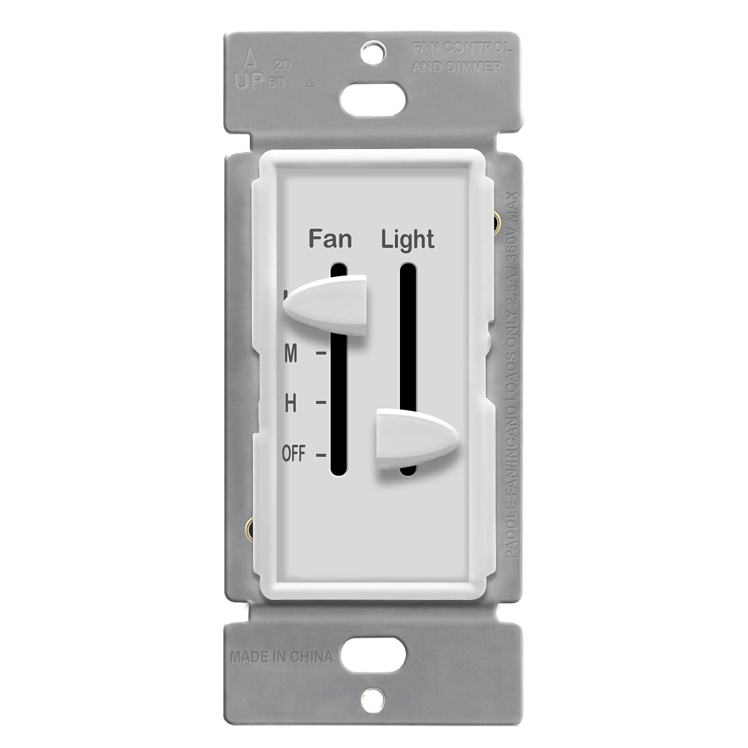 White 2.5A Ceiling Fan Control and LED Dimmer Light Switch N105645