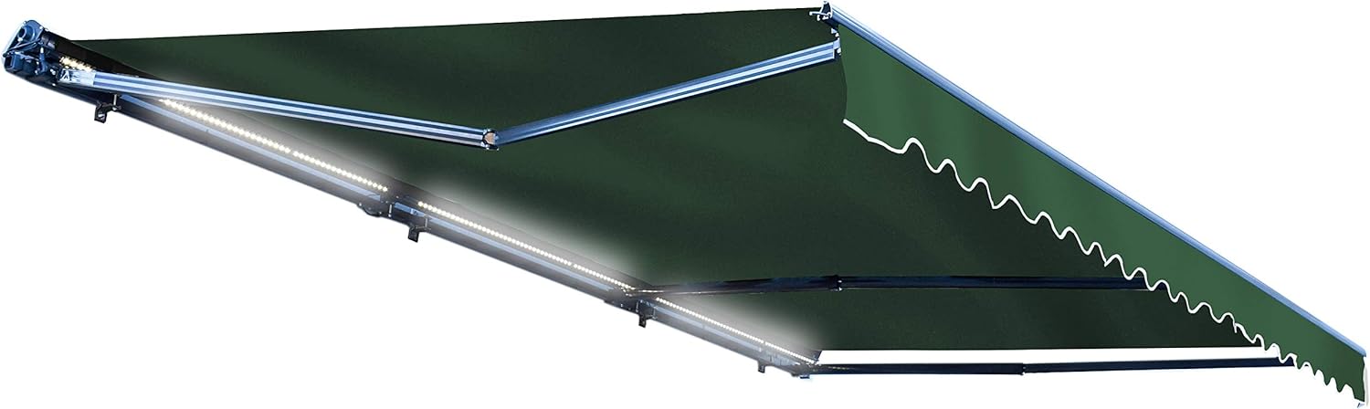 Motorized Retractable Patio Awning, 16x10 Feet, Polyester Canopy, Blue V9493