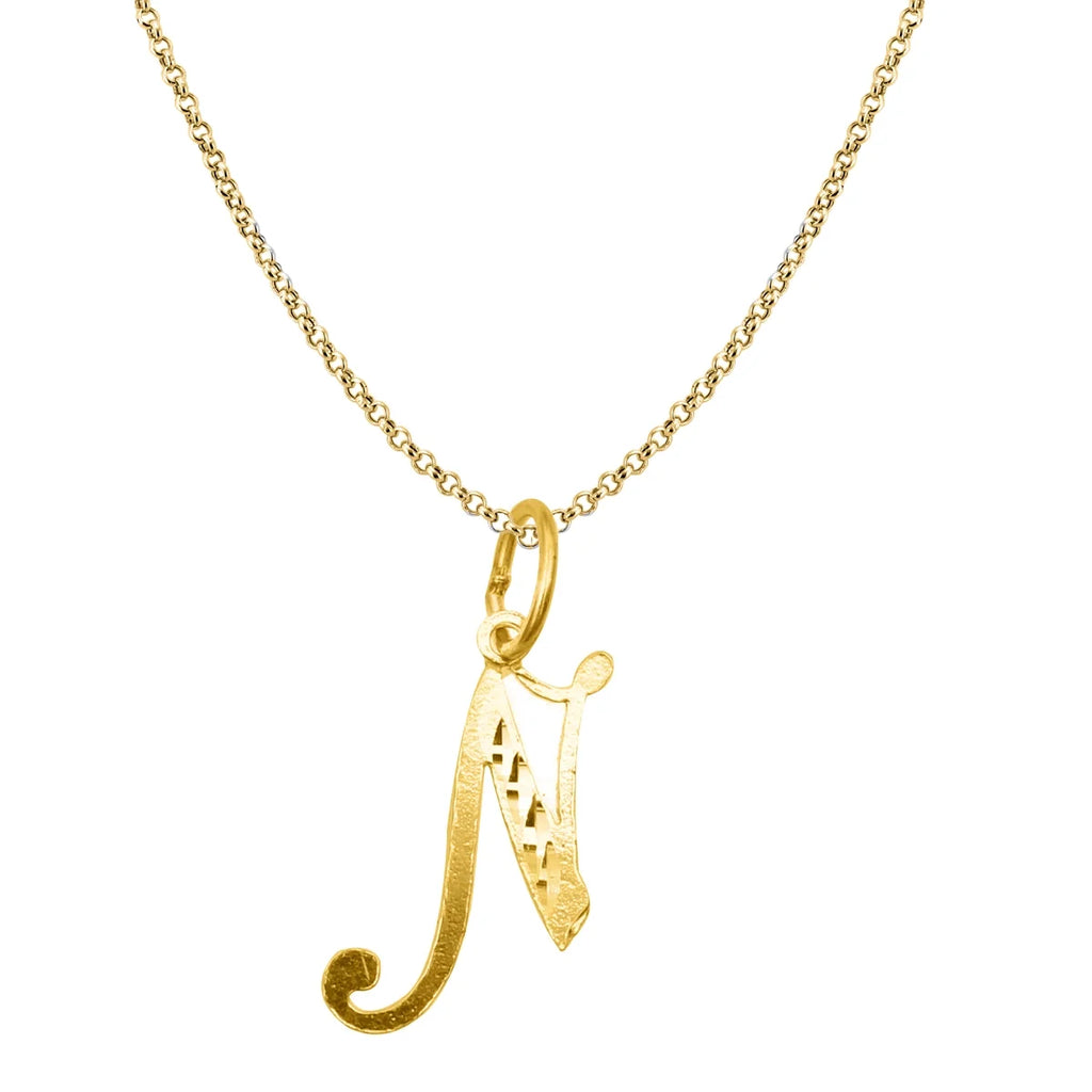 14K Yellow Gold Diamond-Cut Initial Pendant Necklace with 16" Chain T557067