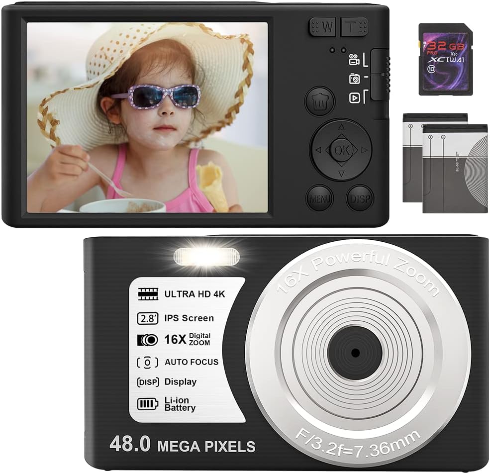 4K 48MP Digital Camera with Webcam, 16X Digital Zoom, Pack of 2 Z73649