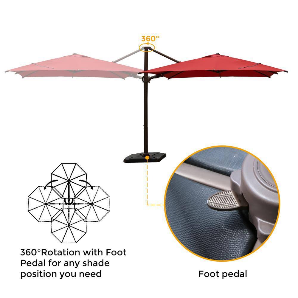 10 ft. x 10 ft. 360-Degree Rotating Aluminum Cantilever Patio Umbrella with Base Weight in Dark Red V93523