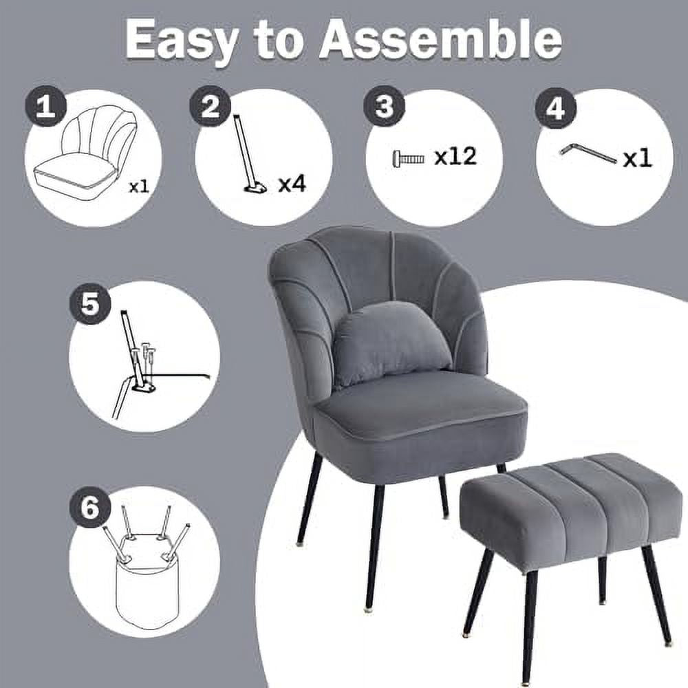 Beige Velvet Wingback Accent Chair with Ottoman N480572