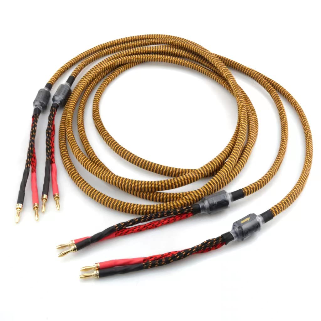 OFC Audiophile Speaker Cable with 8 Banana Plugs, 9.89ft 3m Nylon Braid J517