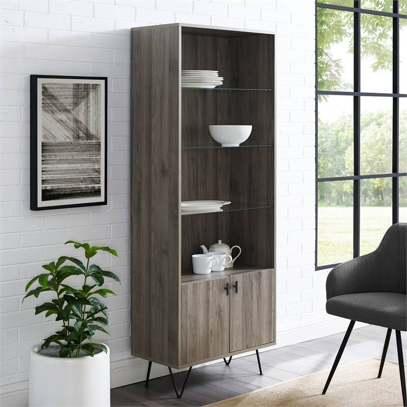 68x22 Slate Gray Wood Curio Cabinet K6064
