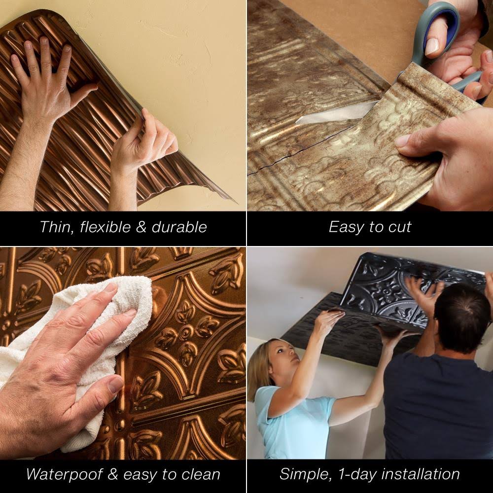 Moonstone Copper Decorative Vinyl Glue Up Ceiling Tile (5 Pack) I903