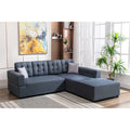 Dark Gray Linen Fabric Sectional Sofa with Ottoman and Pillows B338
