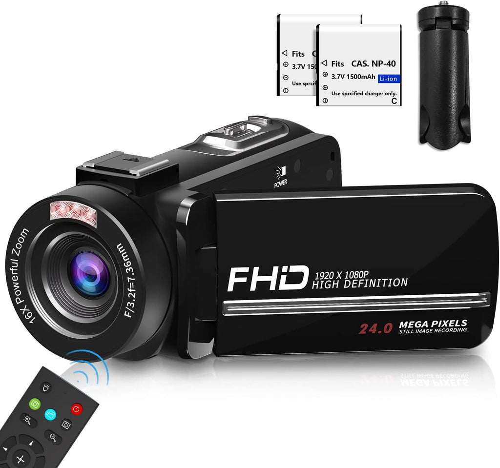 FHD 1080P Camcorder with Tripod and 2 Batteries L688