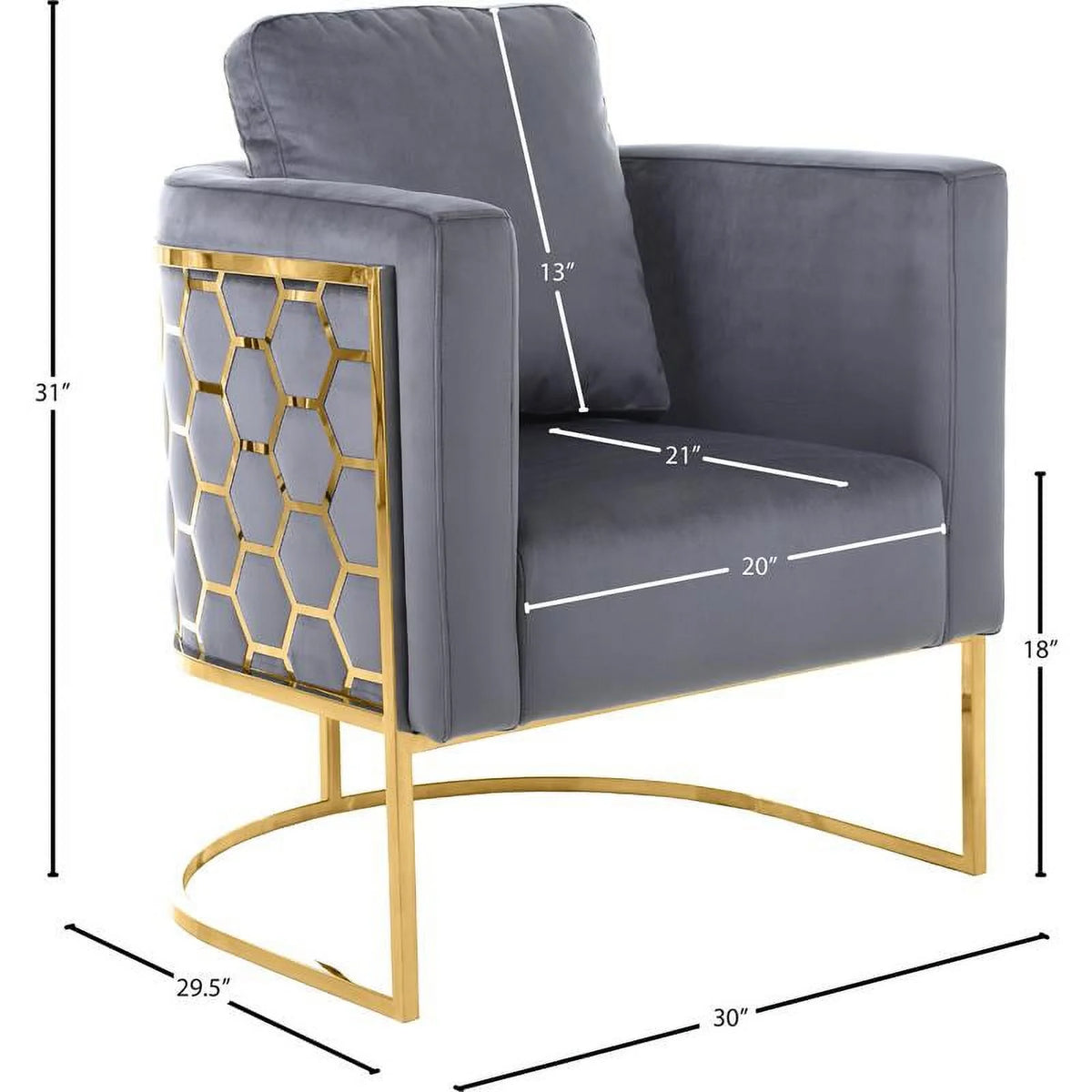 Gray Velvet Chair with Gold Iron Metal Base W224116
