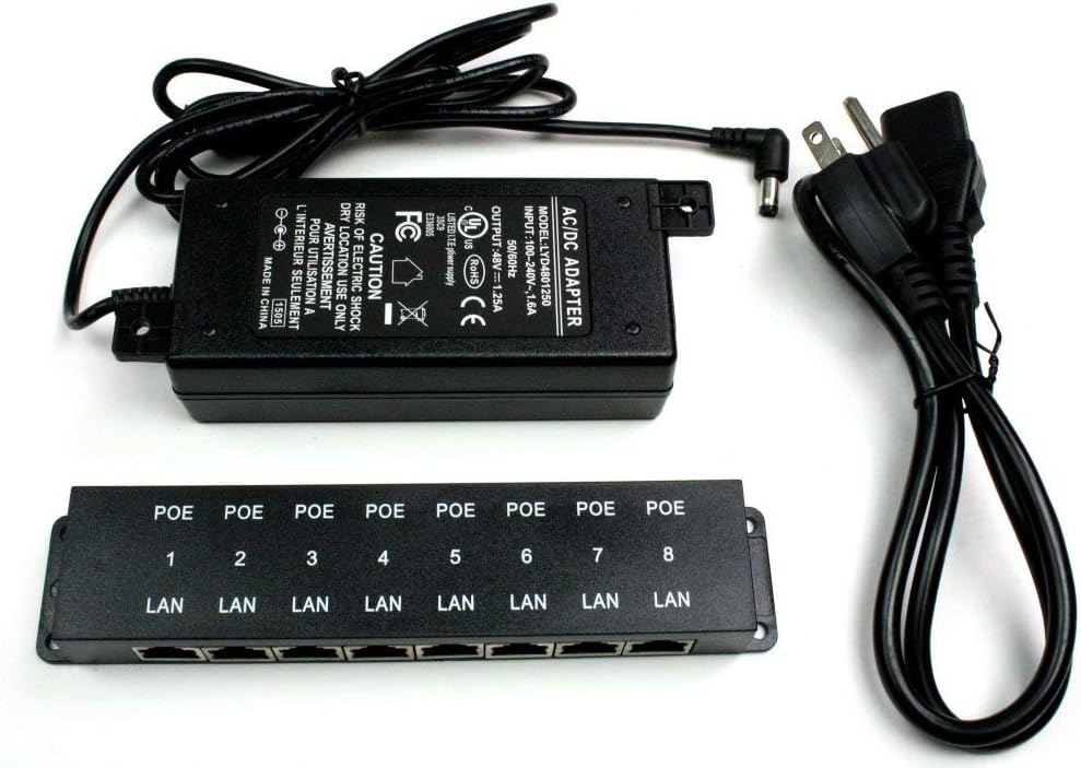 8 Port Passive PoE Injector with 48V 60W Power Supply H8774