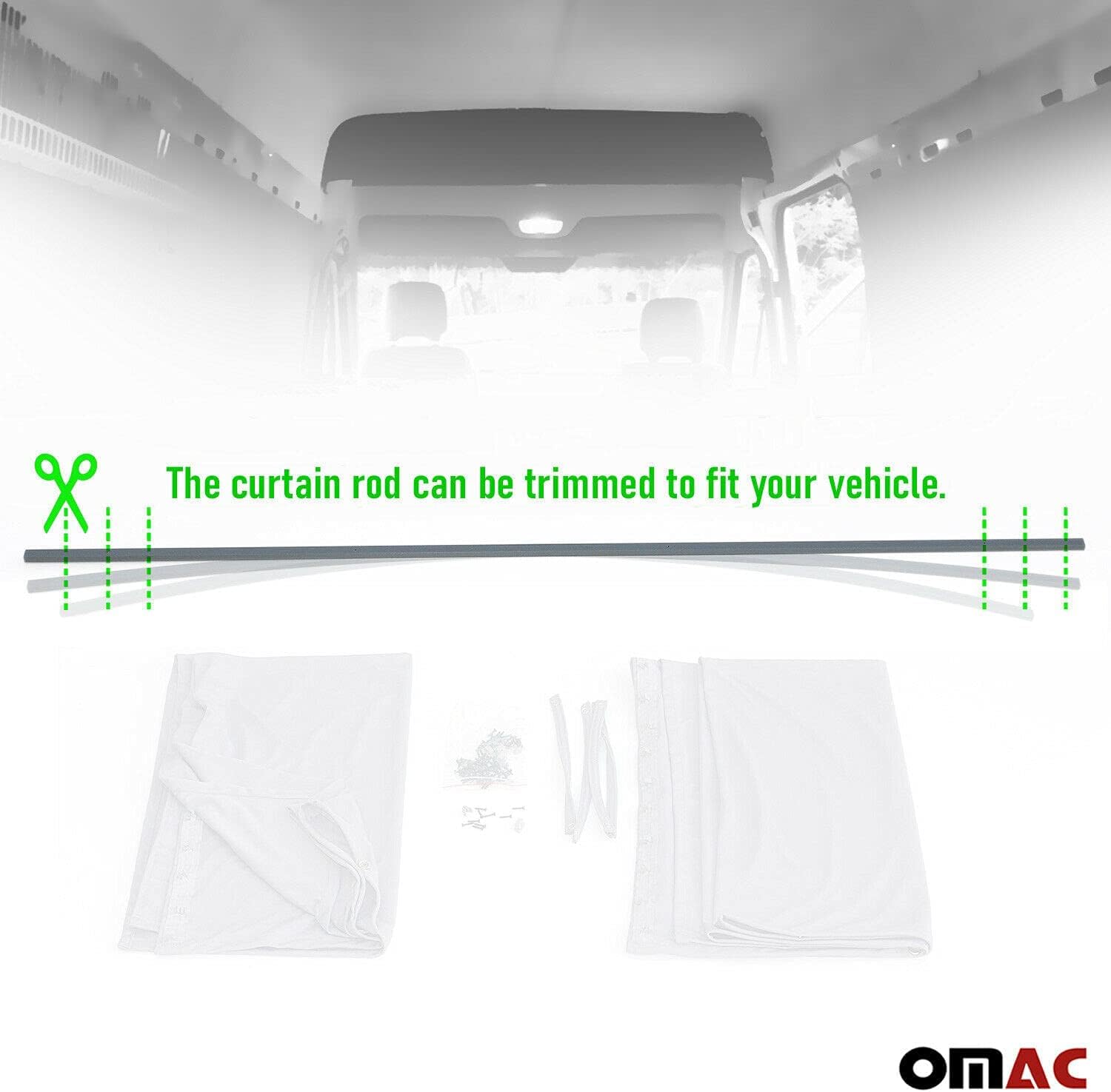 Black Campervan Divider Curtains Blinds Kit 2 pcs. Curtains 1pcs. Profiles Screws (54x39 inch) V86578