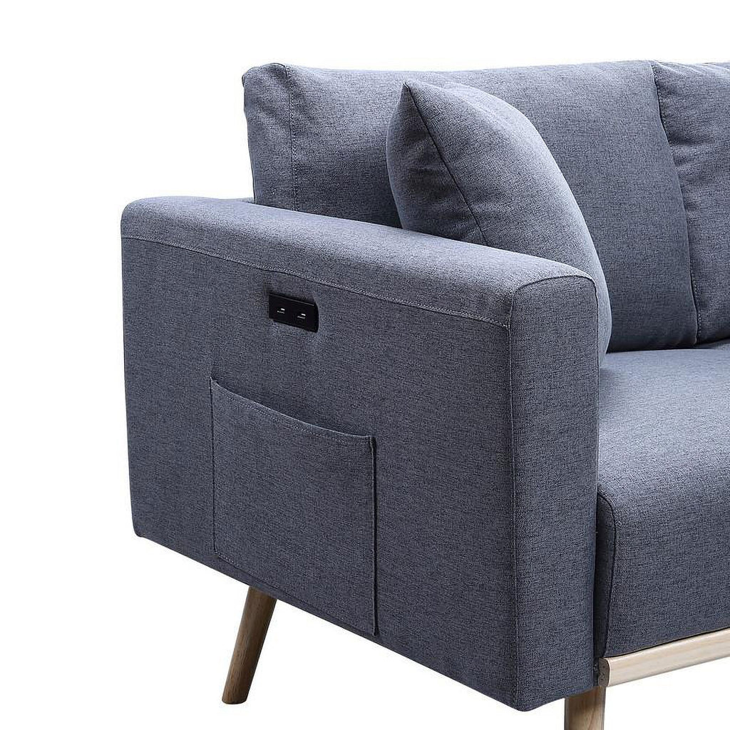 Dark Gray Linen Fabric Sofa Loveseat Set with USB Ports X934504