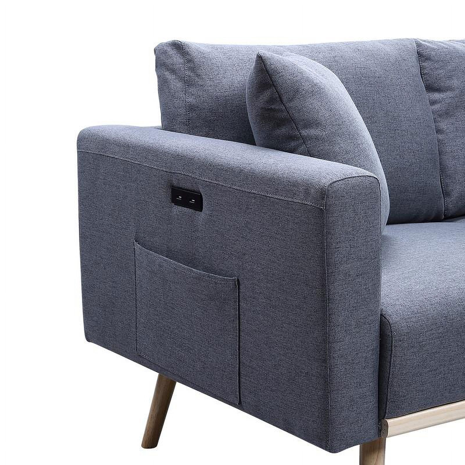 Dark Gray Linen Fabric Sofa Loveseat Set with USB Ports X934504