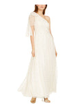 Ivory Glitter One Shoulder Sleeveless Maxi A-Line Dress W639118