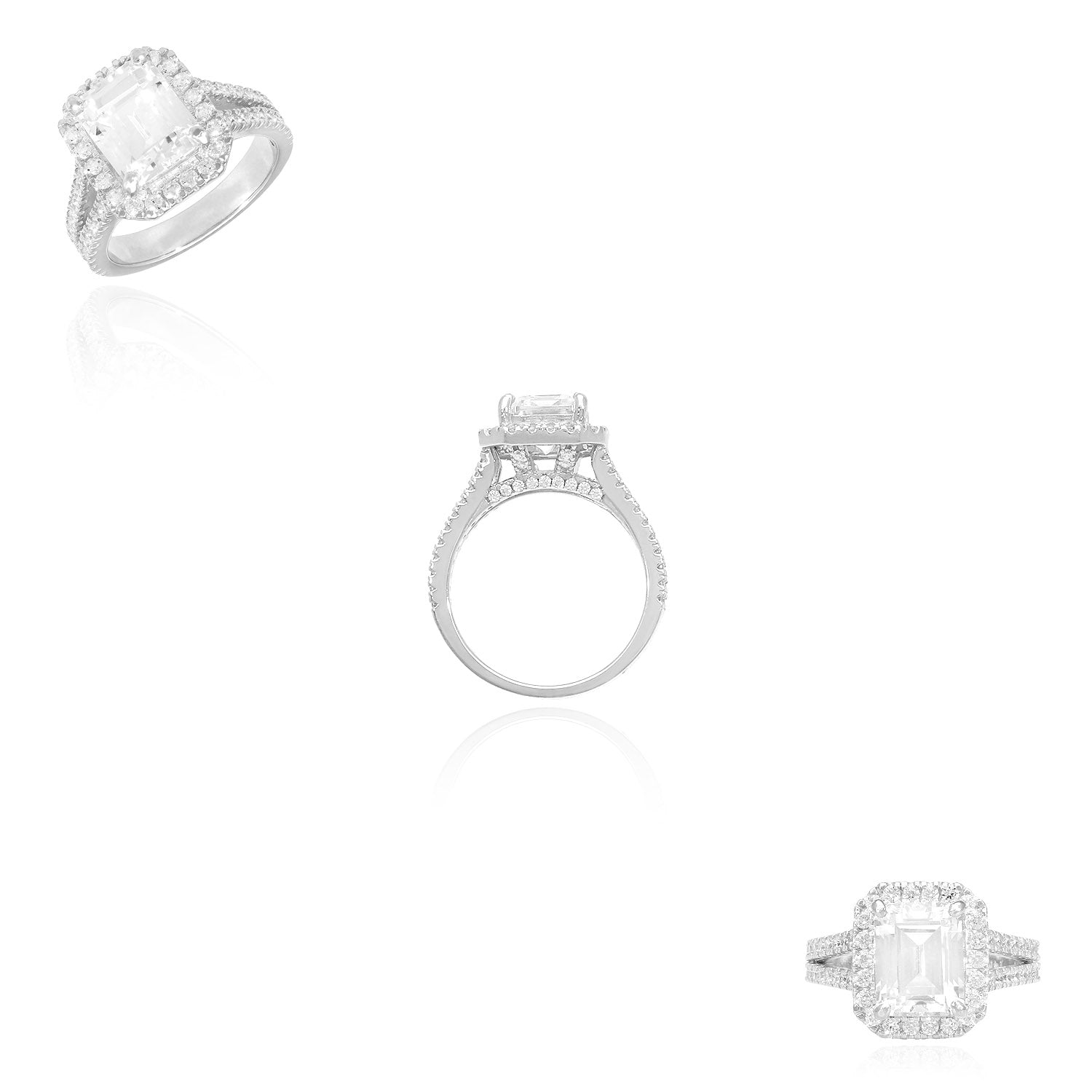 14K White Gold Emerald Cut Diamond Engagement Ring K449