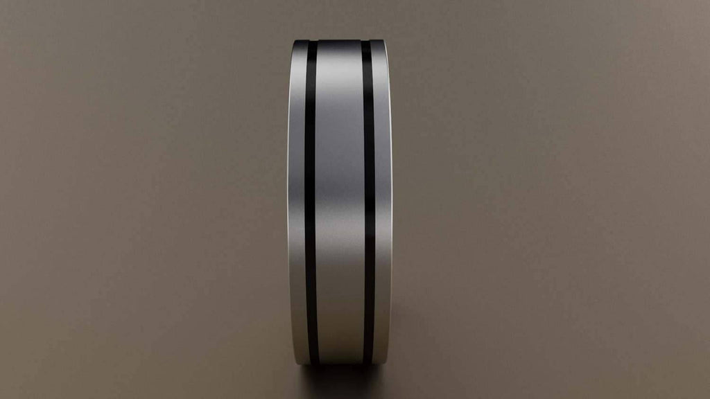Brushed White Gold 6mm Double Black Groove Wedding Band 10kt Y6637