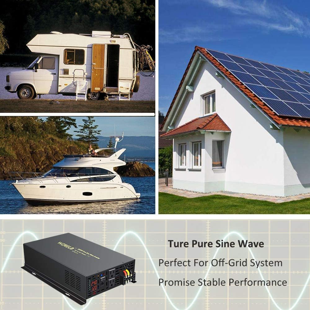 3000 Watt 24V DC Pure Sine Wave Power Inverter with Remote Control Switch, Dual 110V 120V AC Outlets Q291