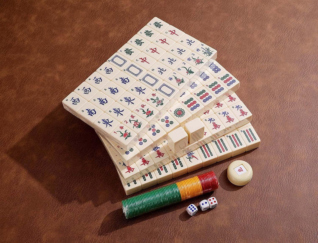 Chinese Mahjong 144 Numbered White Ivory Melamine Tiles with Carrying Case S477