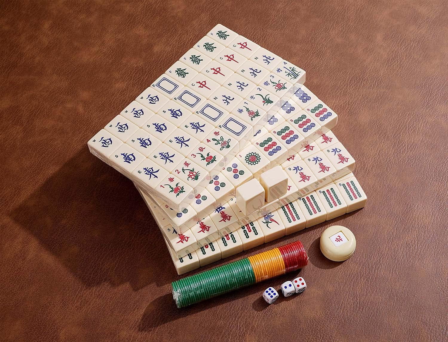Chinese Mahjong 144 Numbered White Ivory Melamine Tiles with Carrying Case S477