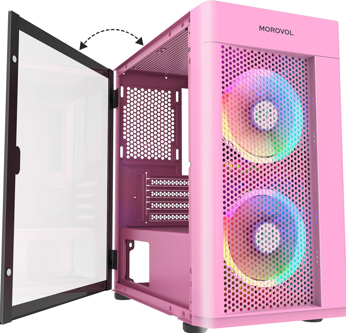 Pink Micro ATX Computer Case with Tempered Glass Panel I802076