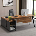 Dark Walnut L-Shaped Desk with Storage Shelves and File Cabinet Combo P520770