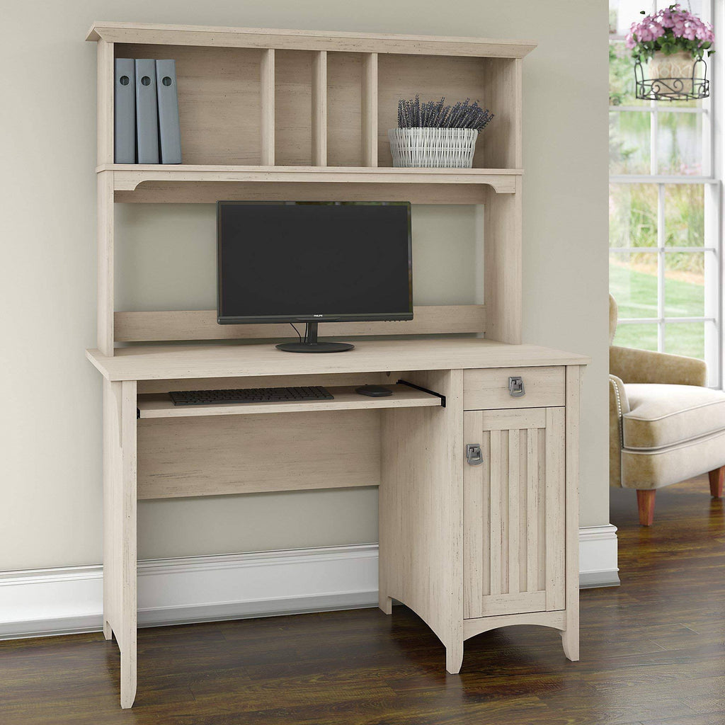 Antique White Computer Desk with Hutch V97510