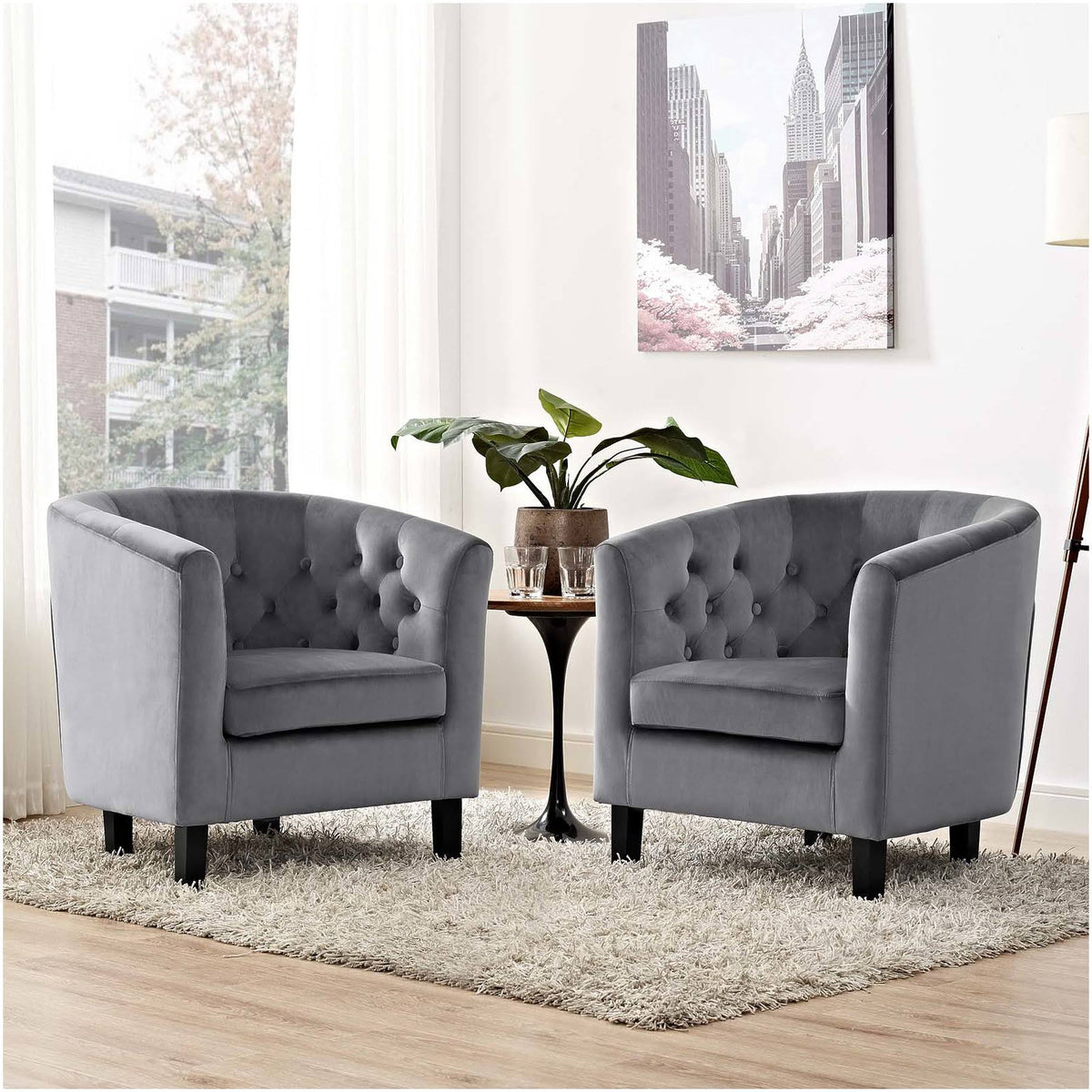 2 Piece Velvet Armchair Set - Gray O863