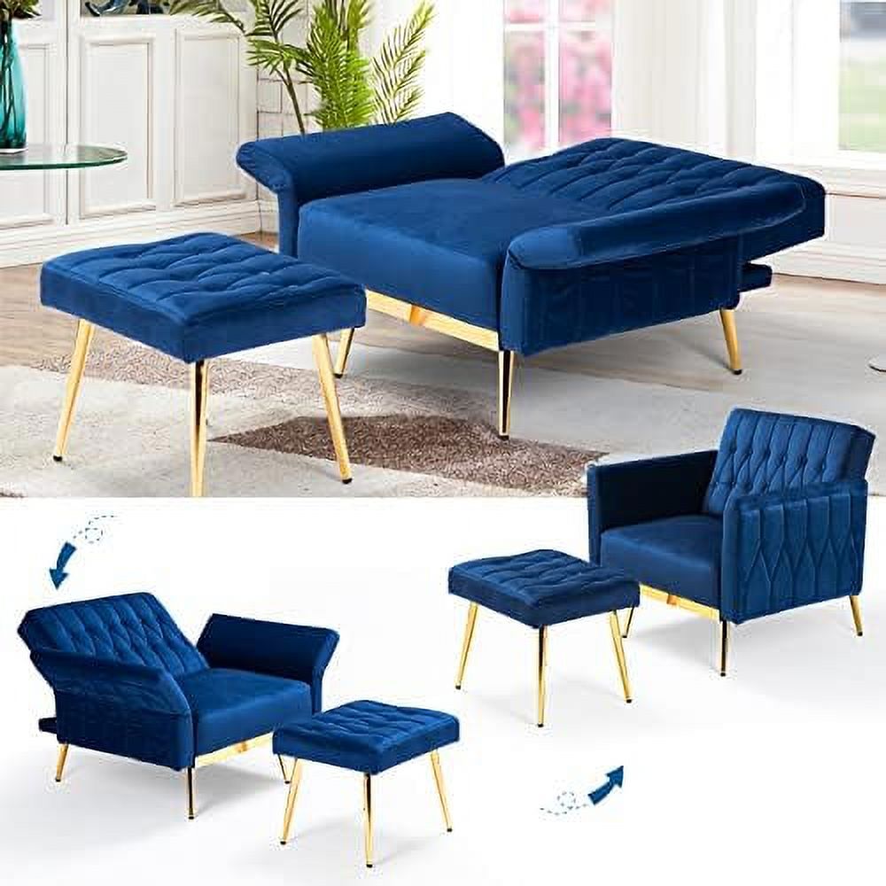 Orange Velvet Accent Chair with Ottoman Pillow J350330