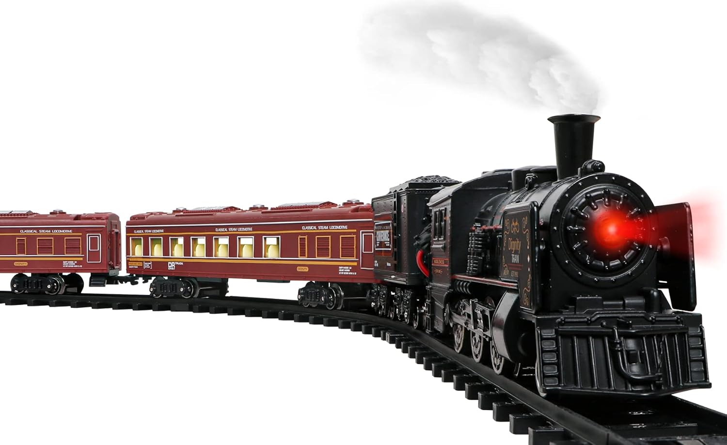 Metal Alloy Electric Train Set with Steam Locomotive, Passenger Carriages, Tracks, Smoke, Sounds, Lights M9766