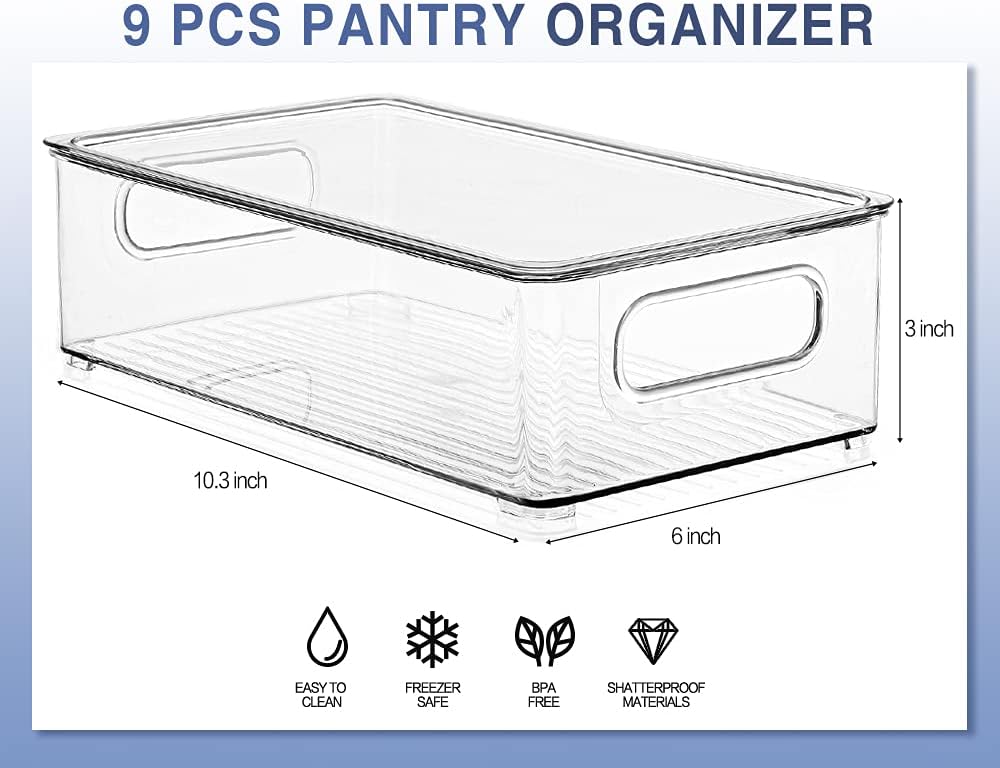 8 Pack Large Clear Fridge Organizer Bins with Lids and Handles E3603