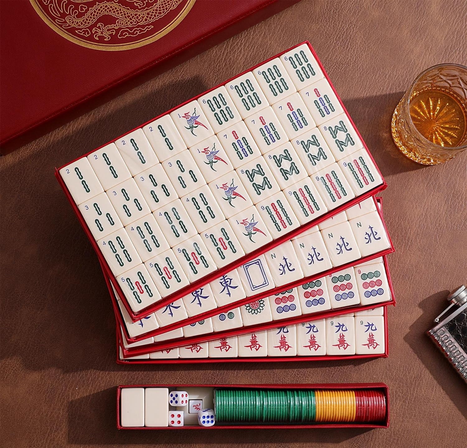 Chinese Mahjong 144 Numbered White Ivory Melamine Tiles with Carrying Case S477