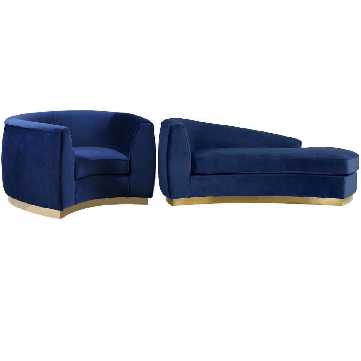 Navy and Gold Velvet Accent Chair and Chaise 2-Piece Set U5994
