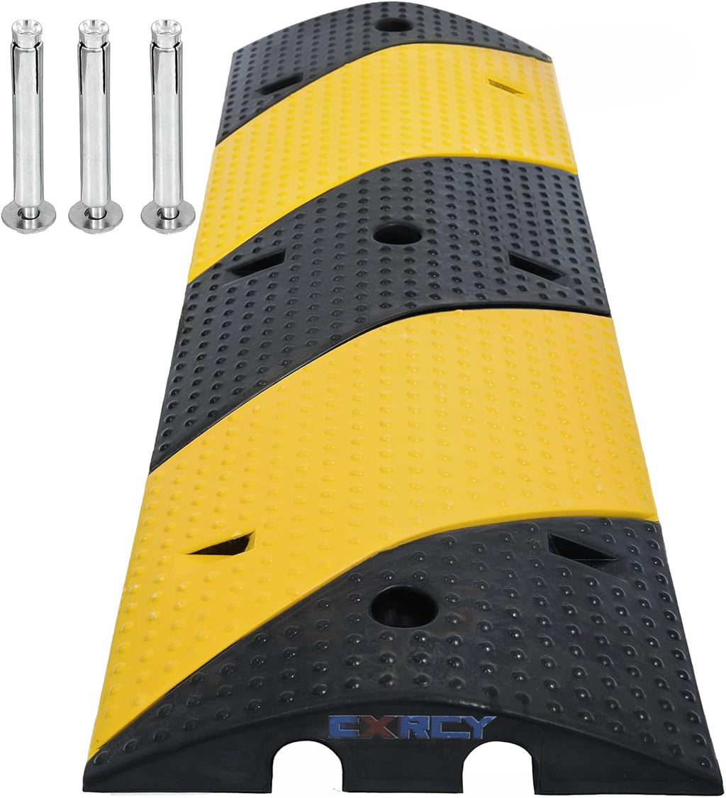 Rubber Speed Bumps 1 Pack 2-Channel Modular Heavy Duty Cable Protector Ramp with 3 Bolts ( 39.4 x 12 W x 2.4 H) S44478