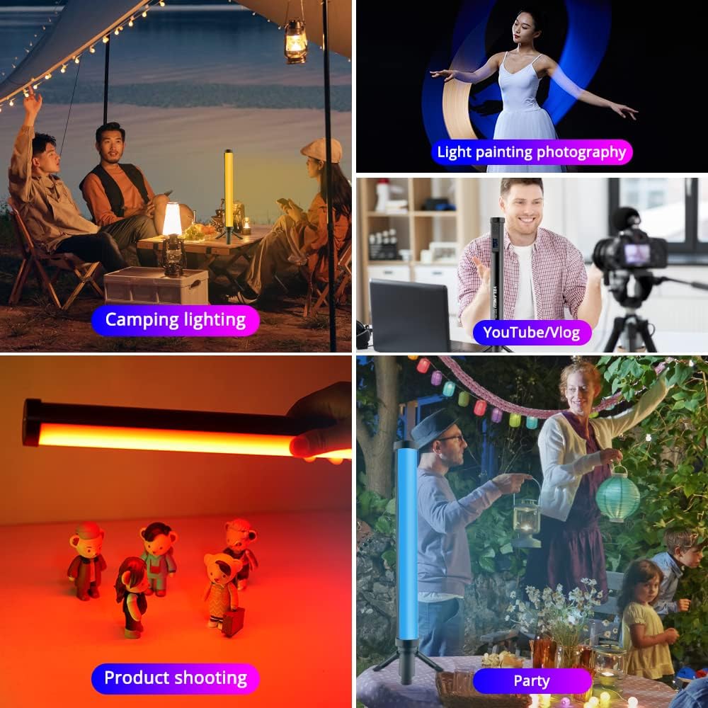 Handheld LED Video Light Stick 5200mAh Rechargeable 21 RGB Effect Dimmable 1200 Lm with Aluminum Body Pack of 2 G62730