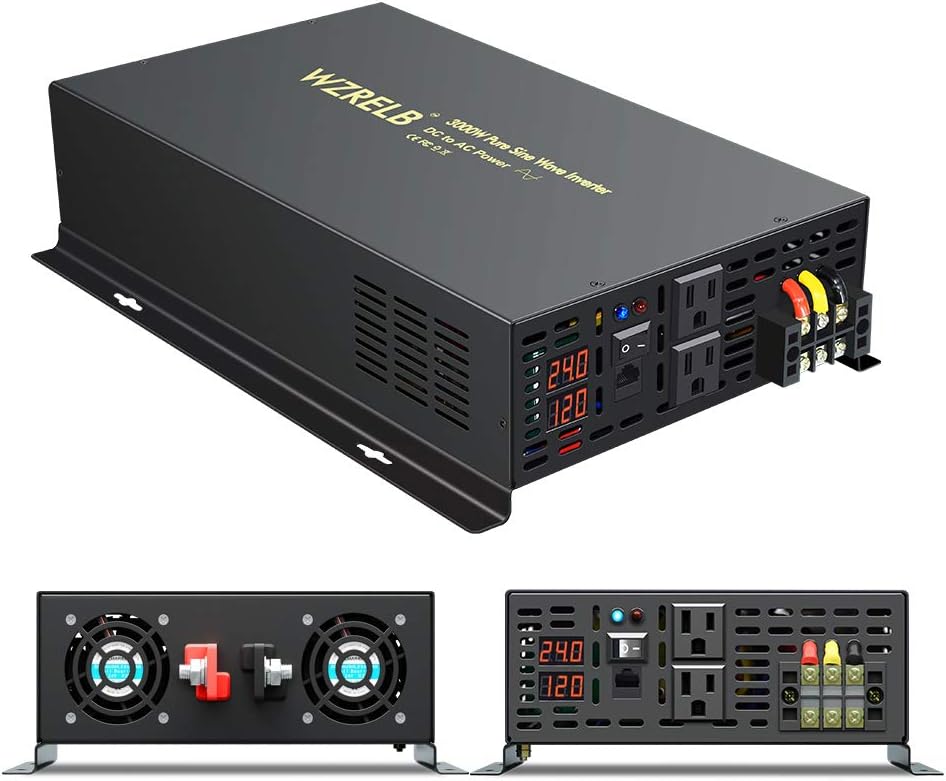 3000 Watt 24V DC Pure Sine Wave Power Inverter with Remote Control Switch, Dual 110V 120V AC Outlets Q291