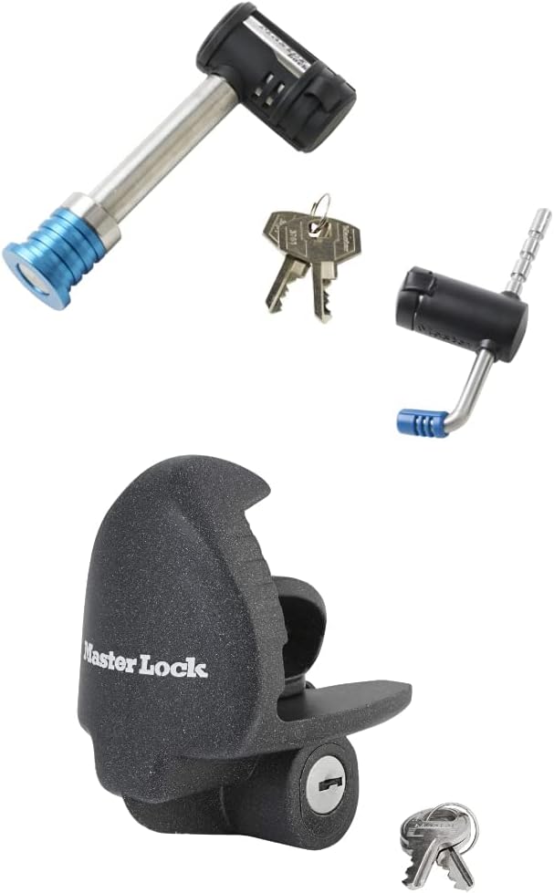 Stainless Steel Barbell Receiver and Adjustable Coupler Lock Set & Universal Trailer Hitch Lock, Black Pack of 2 L29569