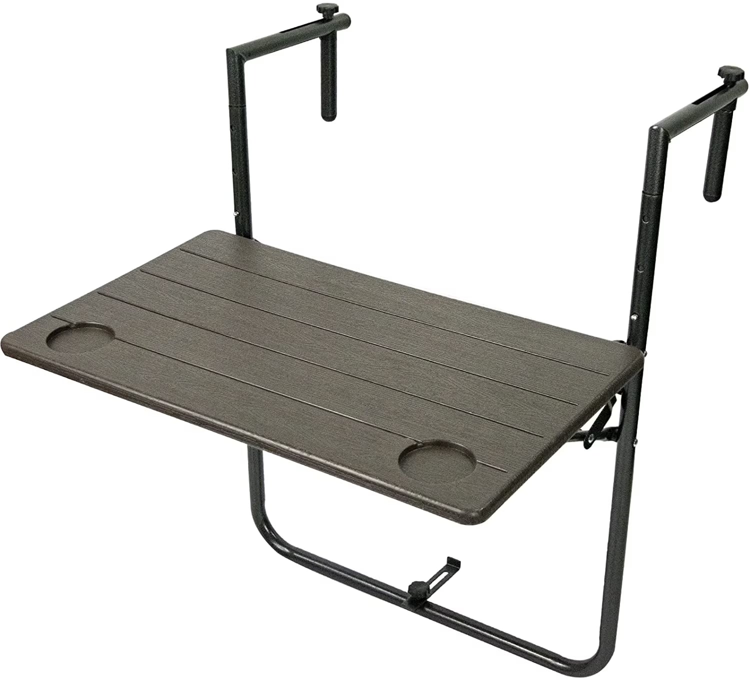 Folding Balcony Hanging Table, Outdoor Railing Bar Serving Table, Antique Wood Grain N956294