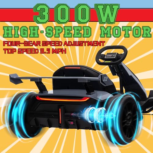 Blue Electric Drift Kart Car with Adjustable Seat, 24V, 4 Speed Mode, 300W Motor, 8.5 MPH J929