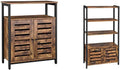 Rustic Brown Bookshelf with 3 Shelves and 2 Louvered Doors, Rustic Brown and Black Storage Cabinet D34101