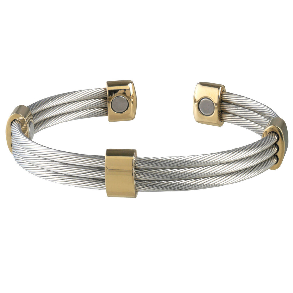 Trio Cable Stainless/Gold Magnetic Bracelet, Extra Large S21874
