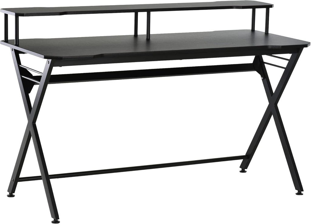 Black 55 inch Gaming Desk with Monitor Stand and Headphone Hook N37469
