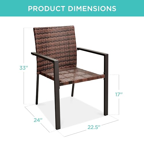 Set of 2 Stackable Outdoor Wicker Dining Armchair with Steel Frame Light Brown J4218