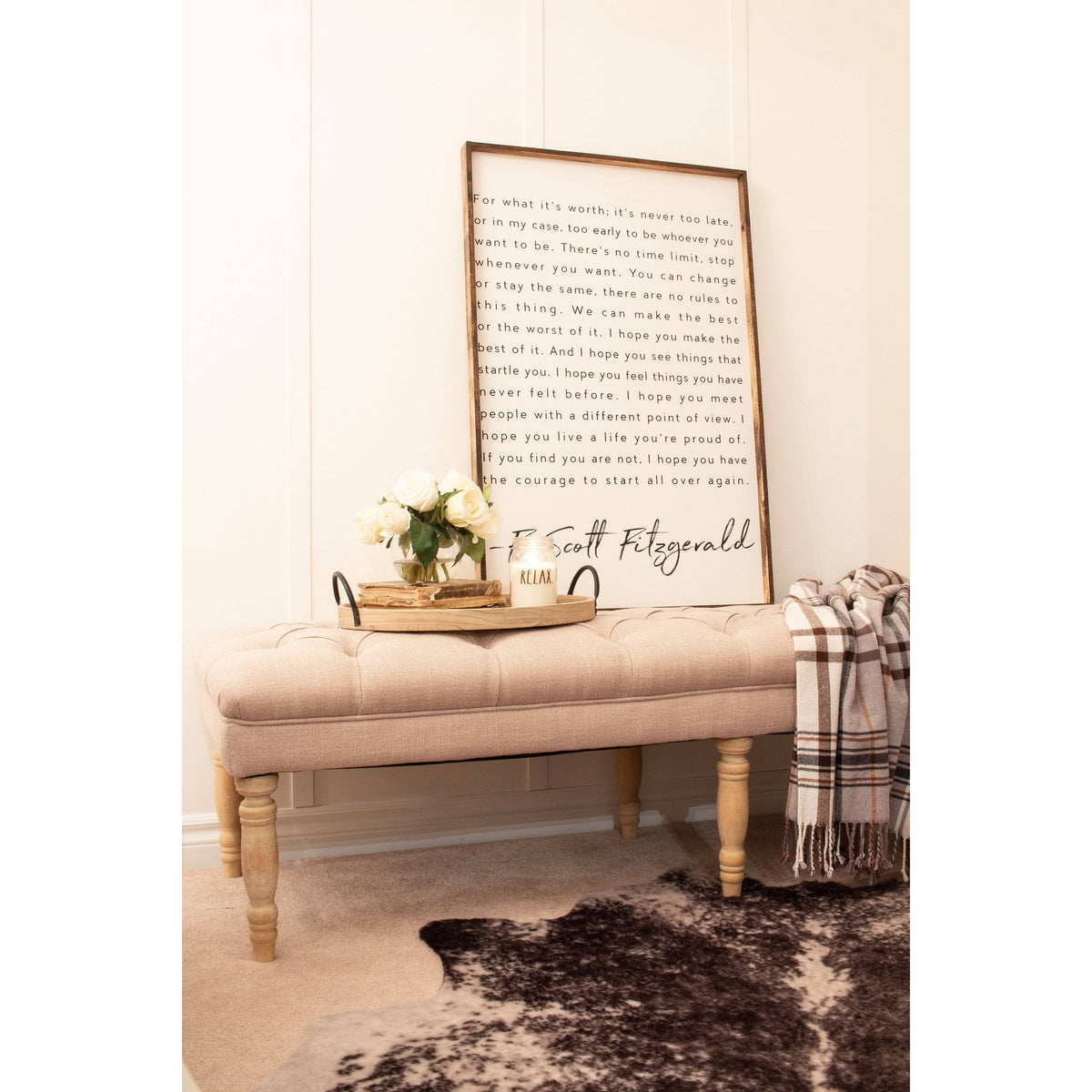 Natural Beige Tufted Bench U5124