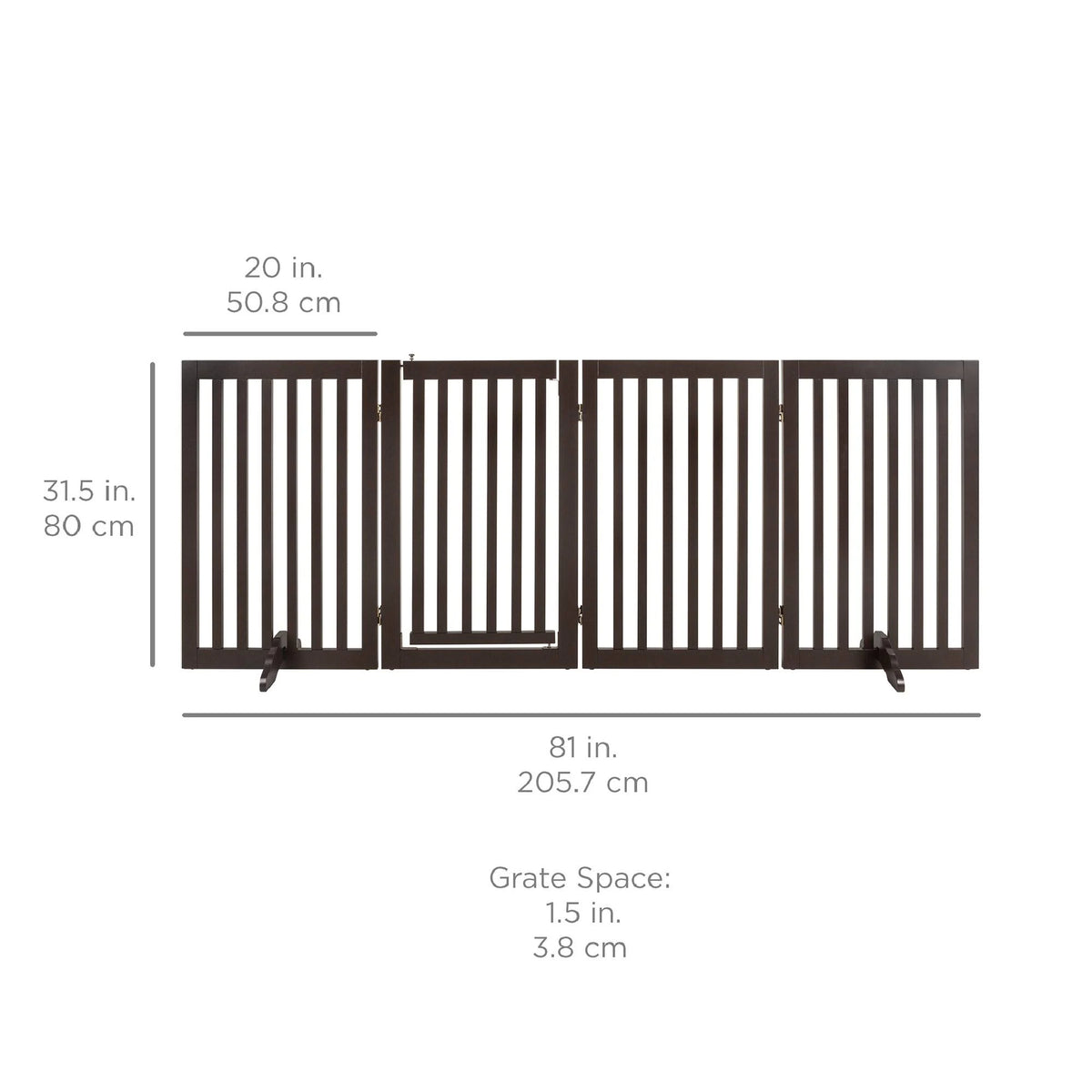 Espresso 4-Panel Freestanding Wooden Pet Gate with Walk Through Door V143300