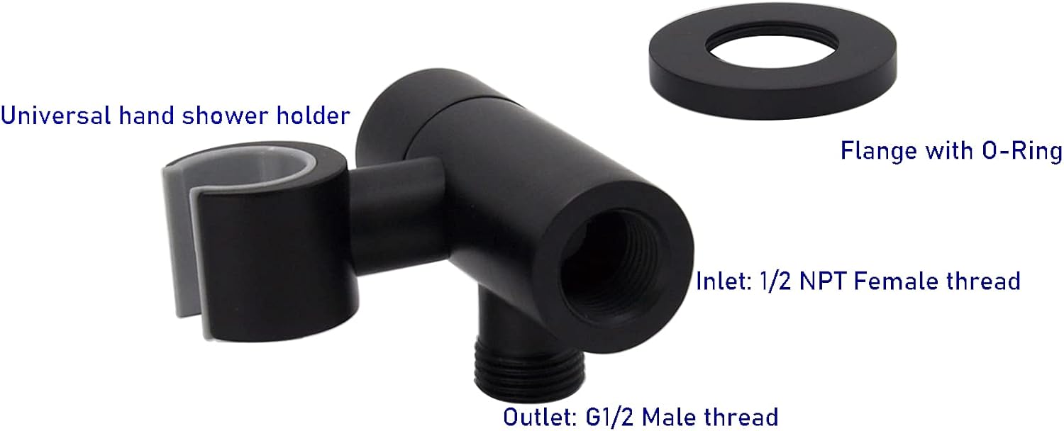 Solid Brass Matte Black Wall Supply Elbow with Hand Shower Holder I24913