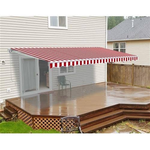 Red and White Striped Motorized Retractable Patio Awning 20x10 Feet A2079