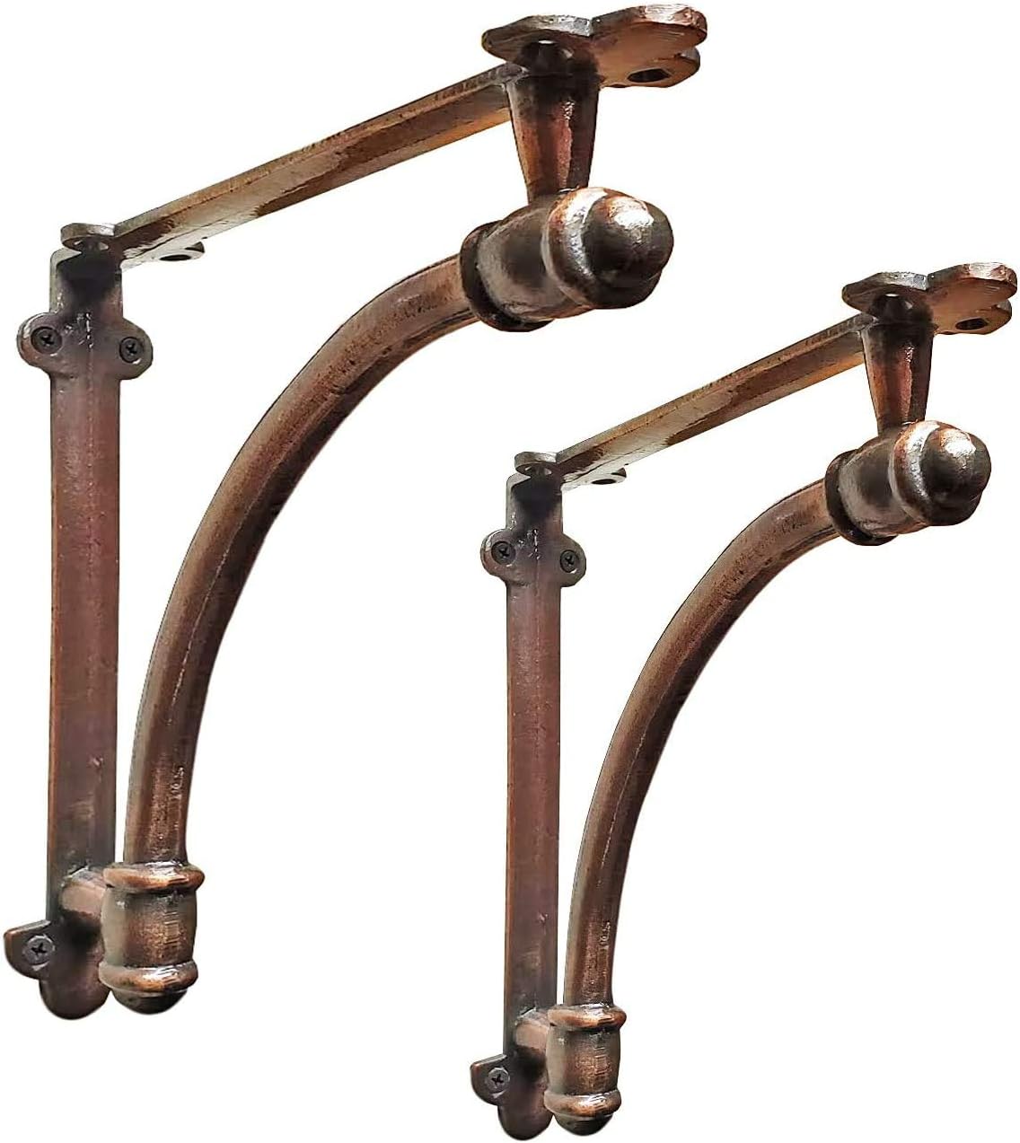 2 Pack Heavy Duty Rustic Black Iron Half Round Wall Shelf Bracket E204