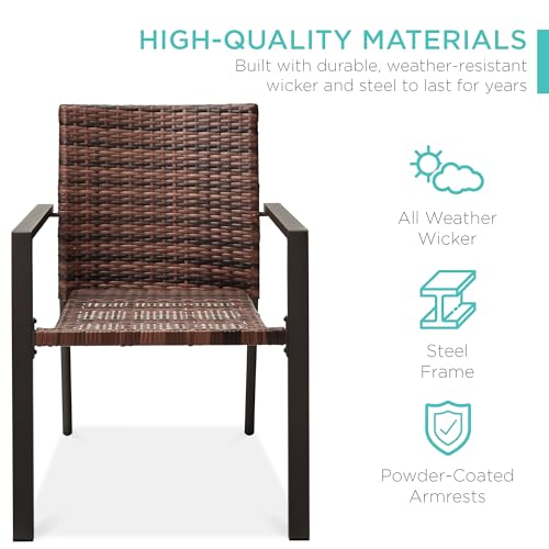 Set of 2 Stackable Outdoor Wicker Dining Armchair with Steel Frame Light Brown J4218