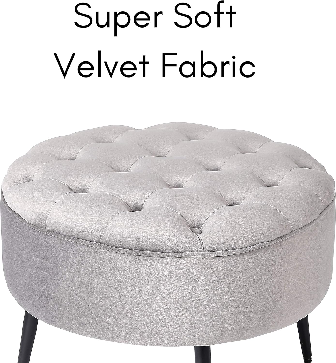 Grey Velvet Ottoman Foot Stool with Steel Legs D60369