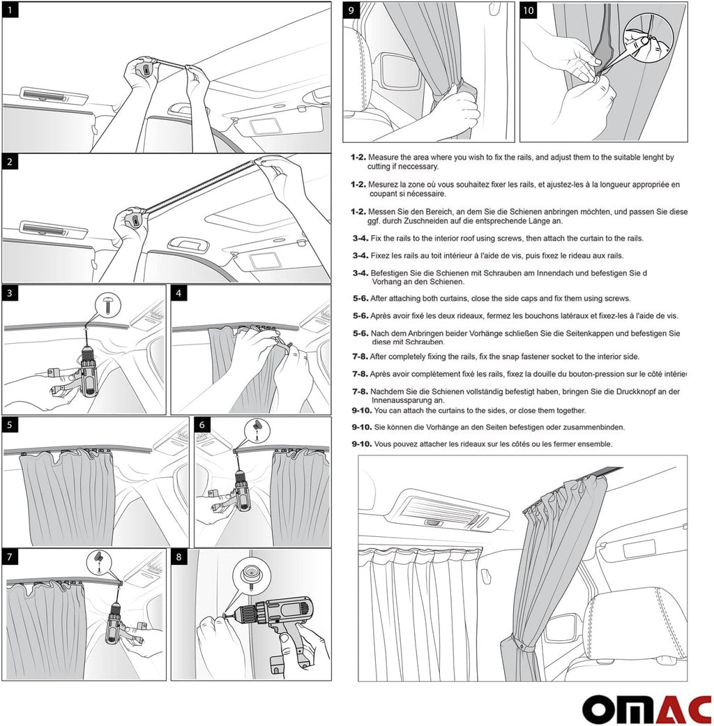 Black Campervan Divider Curtains Blinds Kit 2 pcs. Curtains 1pcs. Profiles Screws (54x39 inch) V86578